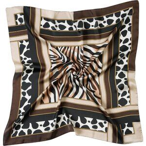 Women Brown Stripe Headscarf Satin Bandana Pattern Polyester Breathable Scarves